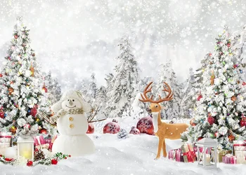 7x5 фута Дядо Коледа Оленьи Шейна, Подаръци за Коледа, Открит всички сезони Снимка Фон, Без Бръчки Полиестер Поликоттон