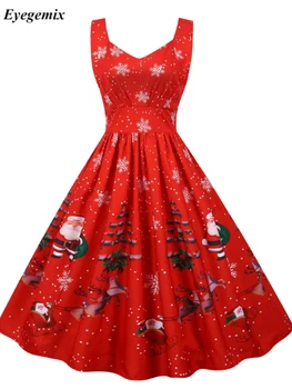 2023 Зимата-Секси Коледна Рокля Сексуалното На Спагети Презрамки Винтажное Midi Вечерна Рокля Vestidos Robe Femme Santa С Принтом Снежинки Коледно Облекло