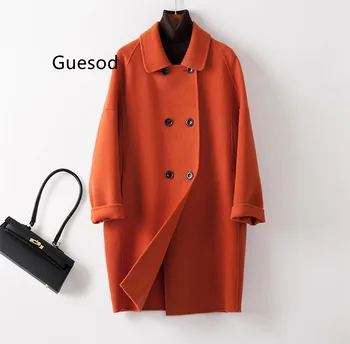 Жена вълна палто Двустранно вълна палто Дамска мода средна дължина на Свободен двустранен вълнена горна дреха 2023 Новост зимата