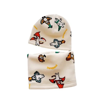 Плюшен детска шапка и шал, зимна мек вълнен плат детски комплект шапки и шалове, шапки за момчета и момичета, есента е топла детски шийната яка, детски шапки, комплекти