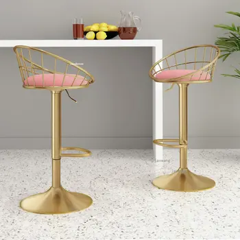 Американски леки Луксозни бар столове Скандинавски кухненски мебели за дома и хотела, Високо бар стол с въртяща се облегалка бар стол Асансьор Стол за грим
