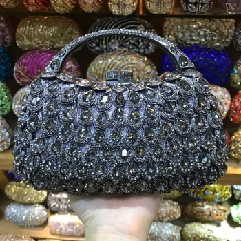 Луксозна лилава вечерна дамска чанта, Клатчи, Черно вечер клатч, Модерни кристали, дамски чанти, Дамская чанта за парти, чанти през рамо
