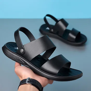 Нови обувки за мъже, летни сандали от естествена кожа, с модерна кожена ежедневни обувки, градинска готина плажни обувки