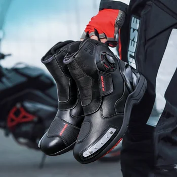 Луминесцентна мотоциклетът обувки TaoBo с бърза дръжка Голям размер на 47, водоустойчив мотоциклетът обувки с висок берцем, оф-роуд състезания обувки