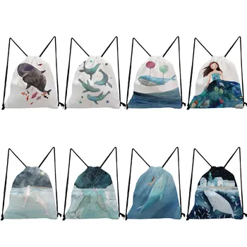 Актуалната картина на Красиви чанти за пазаруване серия Кит Sea, една Жена с раница на съвсем малък, двустаен, Обзаведен графики, Голям чанта с меки корици, преносима чанта