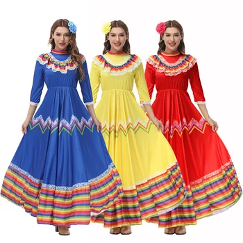 2023 Женствена рокля Традиционен Мексикански Народен Рокля Танцьорка за Възрастни в Националния Мексикански Стил, Костюм Синко Де Майо, Богемное Дълга Рокля