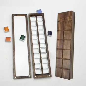 Дървена кутия за палитра от цветове - Палитра за акварельных бои Watercolor, използвайте пътен набор от акварельных бои с акварельными бои (24 празни половинки кутии) (