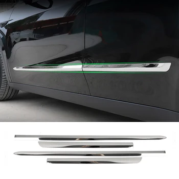 За Tesla Model Y 3 2017-2023 стомана, хром, черен carbon, странична врата, формоване на купето, поли, устойчиво на надраскване Покритие на капака, 4 бр.