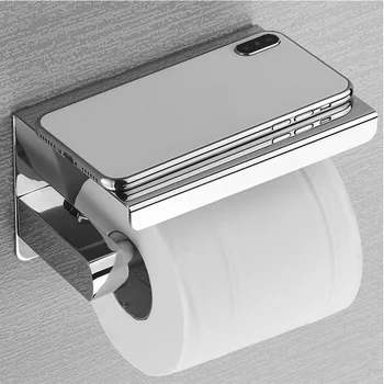 Държач за кърпички за баня с рафт за телефон Монтиране на стена, Държач за тоалетна хартия с рафтове за съхранение на мобилен телефон