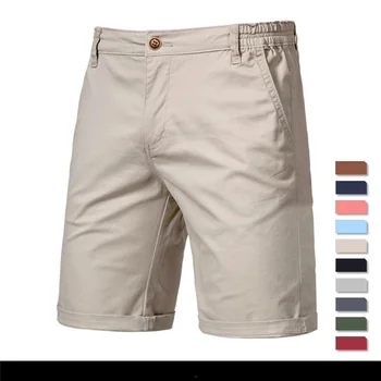 2023 Нови Летни Обикновена шорти от 100% памук, мъжки Висококачествени Ежедневни Бизнес Мъжки къси панталони с еластичен ластик на талията, плажни шорти 10 цвята