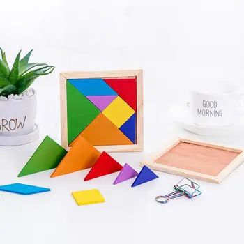 Подарък Развитие На Играчка, Цветна Дървена Танграм Геометрична Дъска-Пъзел Детски Подарък