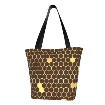 Чанта за пазаруване с пчелни кошери, плажни чанти с геометричен принтом, студентски графична чанта през рамо, козметична чанта-тоут от полиестер