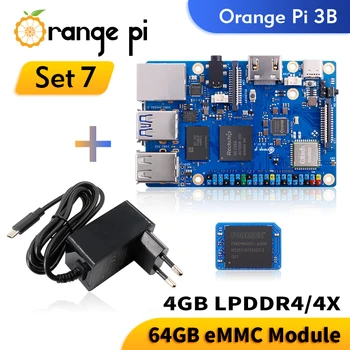 Orange Pi 3Б 4 GB Ram + 64 GB, Модул EMMC + Блок захранване Одноплатный компютър RK3566 1,8 Ghz WIFI BT Orange Pi 3 Model B