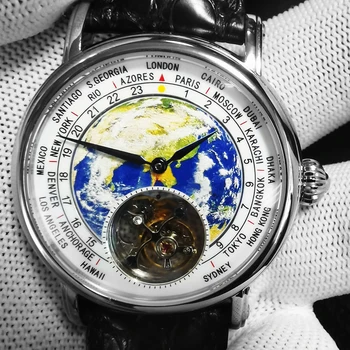 SEAKOSS Мъжки Механични часовници Earth Tourbillon Механизъм ST8000 1963 Пилоти Мъжки часовник Сапфировые Часовници от кожа на Алигатор