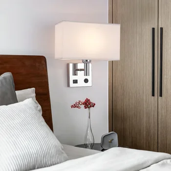 Модерен Прост интериор, монтиран на стената лампа с ключ, спалня, USB порт, led аплици в прикроватном нощното шкафче на хотелски стаи в американски стил