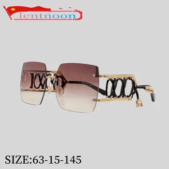 Модерни Дамски слънчеви очила без рамки, Популярен Луксозна марка, Дизайнерски Дамски Мъжки естетика, Крака-на веригата за провеждане на разговори, Стръмни Дамски слънчеви очила UV