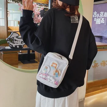Кавайные мини чанта през рамо за жени, скъпа малка прозрачна бистра розова чанта Ita от PVC, е Черно-бяла женска чанта през рамо, Чанта