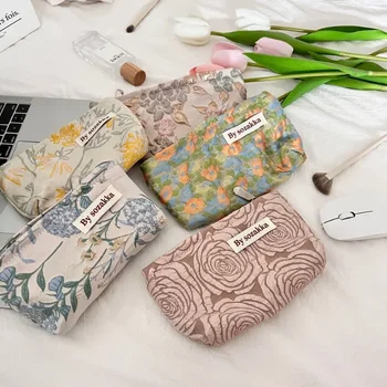 Чанта за грим с френски, отпечатан във формата на цветя, лесна преносима чанта за отдих, мобилен телефон, клатч за разходки, модерна чанта за съхранение на козметиката