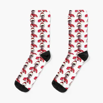 Чорапи Charles Leclerc в шапката на Дядо Коледа, забавен подарък, мъжки чорапи памук с високо качество, луксозни дамски чорапи