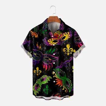 Лятна Ежедневни Свободна хавайска риза с принтом под формата на черна маска 2022, мъжка риза с копчета и къс ръкав, градинска облекло
