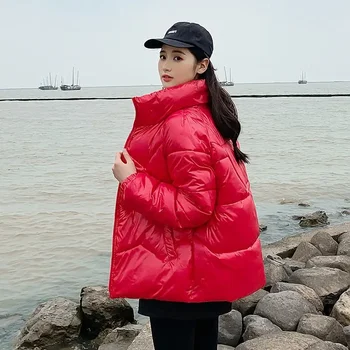Зимна мода 2023 г. на Жените Новата универсална памучен куртка с висока яка Жилетка Женски Кратък и блестящ сако памук