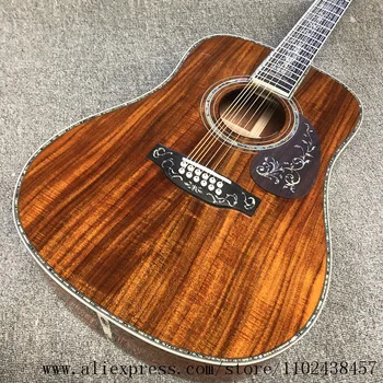 Изработена по поръчка китара, изцяло акустична китара koa, лешояд и бридж от черно дърво, благородна 12-струнен китара с диаметър 41 инча