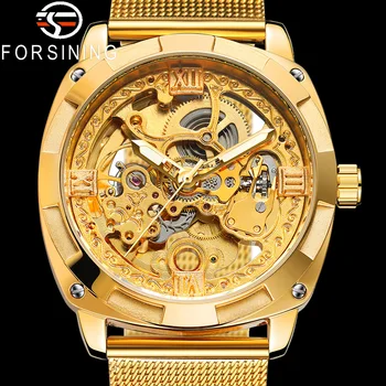 FORSINING Автоматични механични мъжки ръчен часовник, военни, спортни мъжки часовници, най-добрата марка, Разкошен Златен скелет, водоустойчиви мъжки часовници 8227