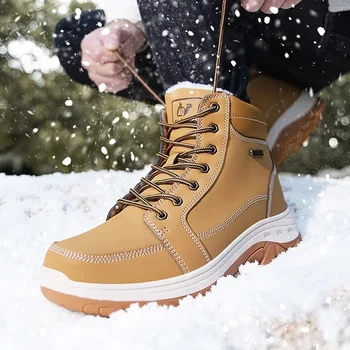Нови мъжки зимни военни обувки, улични катерене удобни износоустойчиви работни обувки, трендови плюшени топли зимни обувки за пътуване