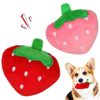 2 бр., пищащие играчки за кучета, плюшени играчки за дъвчене е под формата на ягоди, интерактивни играчки във формата на плодове от анимационни филми, за малките кученца.