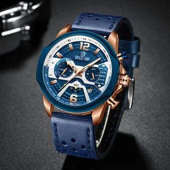Нови мъжки часовник от водеща марка, луксозни сини кварцов мъжки часовник, Кожена хронограф, ръчни часовници за големи спортове, мъжки часовник Relogio Masculino