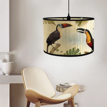 Ретро лампа с изображение на птици Лампа на Капака полилеи, с монтиран на стената лампа Бамбук художествена полилей Интериор в японски стил