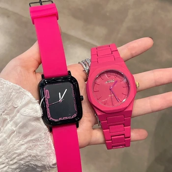 Часовници Cool Rose Powder дамски часовници Advanced Sense, авангард студентски дамски часовници, спортни кварцови часовници със силиконова керамика и темперамент