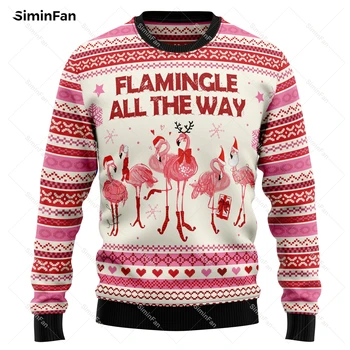 Фламинго Весел Флокированный Коледен Подарък С 3D принтом Мъжки Пуловер Hoody Двойка Блузи с дълъг ръкав Връхни дрехи Дамски Блузи Унисекс