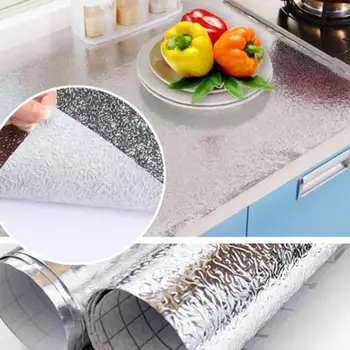 Кухненски маслостойкая стикер от водоустойчива алуминиево фолио, етикети върху кухненския плот и шкаф, самозалепващи се тапети, стикери за стена