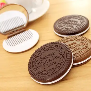 дизайнерско огледало за грим под формата на сладко, шоколад бисквити с 1 набор от гребени SN1734, 1 бр.