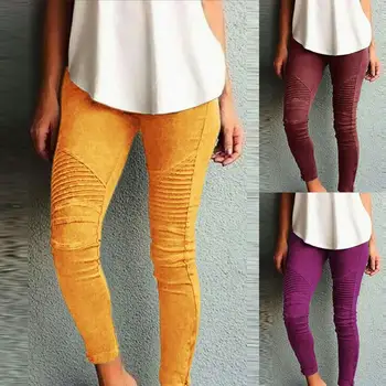 Обикновен женски тънки еластични стегнати модерен панталон-молив с колан