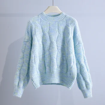 Жена пуловер с кръгло деколте, есенно-зимния пуловер, топли ежедневни плетени блузи, Модерен пуловер с дълги ръкави 2023 г.