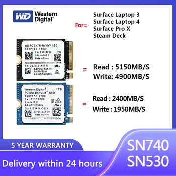 Western Digital WD SN740 SN530 M. 2 2230 SSD диск 1 TB И 2 TB 512 GB NVMe PCIe Gen4 x4 За Лаптоп Microsoft Surface Pro X 3/4 Surface