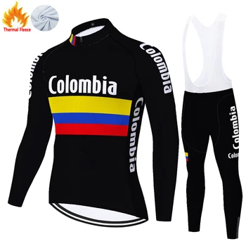 Колумбия Колоездене Джърси Комплект 2023 Зимни Минерални Флисовые Комплекти за Мъже Велосипедна Дрехи С Дълъг Ръкав Лигавник МТБ Ropa Ciclismo Maillots