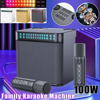 Семеен аудио система KTV с двоен микрофон, караоке-машина с мощност 100 W, безжична Bluetooth-съвместима акустична система 5,0, певческое обзавеждане
