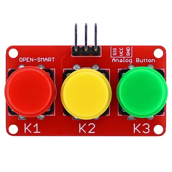 OPEN-SMART 3-канален цветен модул аналогови бутони Big Key сензорен модул 3-канален червено, жълто, зелено на цвят, който е съвместим с Arduino