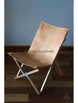 Ръчно изработени от телешка кожа, Американски и Японски Уличен Портативен Сгъваем стол от масивна дървесина, Походный Плажен стол