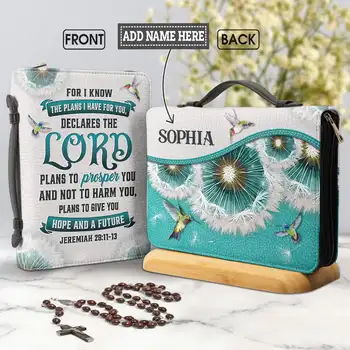 Модни чанти за съхранение на Библията с печат на текстове от Библията За жените Планират да ви дам надежда И бъдеще калъф за Библията във формата на птица-глухарче