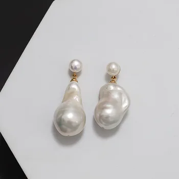 EVACANDIS Ръчно изработени, дълги обици с естествени перли в бароков стил, с неправилна геометрична форма, големи и елегантни бижута обеци с перли