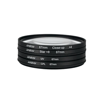 Andoer 67 мм Камера UV + CPL + Близък План + 4 + 8-Точков Филтър Кръгла издаде лицензия за същата дейност Комплект Филтри с Чанта за Nikon, Canon, Pentax, Sony
