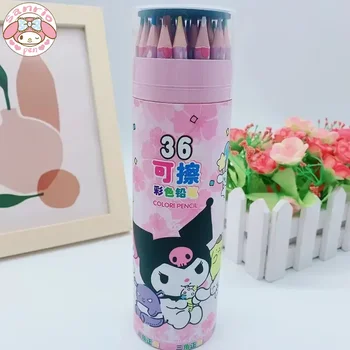 Цветни моливи Sanrio 36/72 бр С Стирающимся Цветен молив от Корейски карикатура Kuromi Писалка за рисуване за начално училище Ученически пособия за творчество