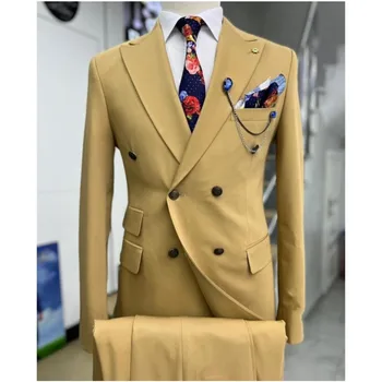Професионален мъжки костюм, сако, бизнес костюм, сако, 2 броя, блейзър, ежедневни панталони за сватбен дизайн, моден бутик