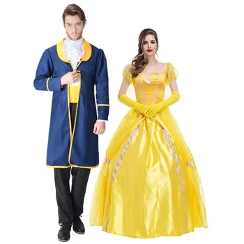Жълта рокля на принцеса Красавица и Чудовище на Хелоуин костюм за двойки от принцове, костюми красавици за възрастни, сценично шоу, cosplay, Маскарадное рокля за парти