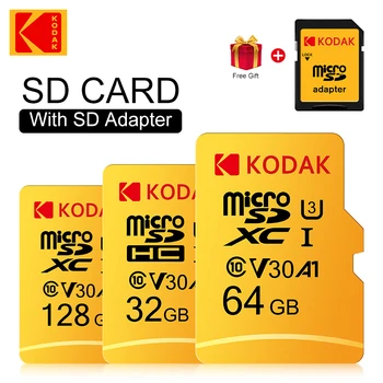 Карта на Kodak Micro SD 32 GB 64 GB Карта Памет 128 GB Microsd U3 4K HD cartao de memoria и Високоскоростна Флаш-Карта TF + SD адаптер