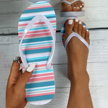 Дамски чехли на равна подметка с шарени принтом, женски улични плажни сандали, Летни плажни джапанки, Чехли, всеки ден плажни сандали